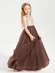 Abito Damigella Junior Lungo Top Con Paillettes Gonna In Tulle Cioccolato