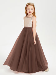 Abito Damigella Junior Lungo Top Con Paillettes Gonna In Tulle Cioccolato