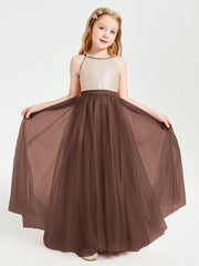 Abito Damigella Junior Lungo Top Con Paillettes Gonna In Tulle Cioccolato