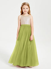 Abito Damigella Junior Lungo Top Con Paillettes Gonna In Tulle Trifoglio