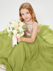 Abito Damigella Junior Lungo Top Con Paillettes Gonna In Tulle Trifoglio