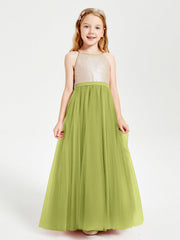 Abito Damigella Junior Lungo Top Con Paillettes Gonna In Tulle Trifoglio