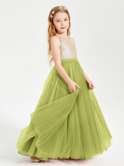 Abito Damigella Junior Lungo Top Con Paillettes Gonna In Tulle Trifoglio