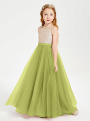 Abito Damigella Junior Lungo Top Con Paillettes Gonna In Tulle Trifoglio