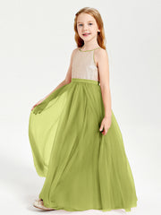 Abito Damigella Junior Lungo Top Con Paillettes Gonna In Tulle Trifoglio