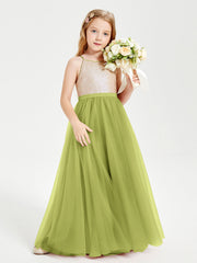 Abito Damigella Junior Lungo Top Con Paillettes Gonna In Tulle Trifoglio