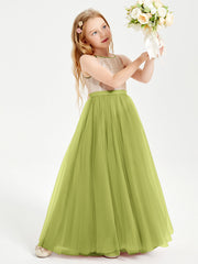 Abito Damigella Junior Lungo Top Con Paillettes Gonna In Tulle Trifoglio