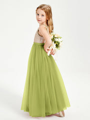 Abito Damigella Junior Lungo Top Con Paillettes Gonna In Tulle Trifoglio