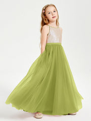 Abito Damigella Junior Lungo Top Con Paillettes Gonna In Tulle Trifoglio