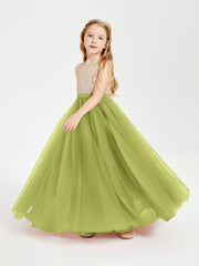 Abito Damigella Junior Lungo Top Con Paillettes Gonna In Tulle Trifoglio