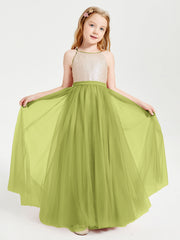 Abito Damigella Junior Lungo Top Con Paillettes Gonna In Tulle Trifoglio