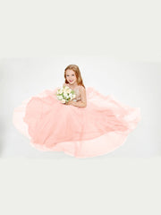 Abito Damigella Junior Lungo Top Con Paillettes Gonna In Tulle Corallo