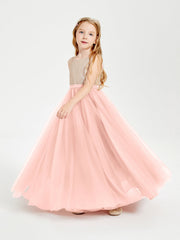 Abito Damigella Junior Lungo Top Con Paillettes Gonna In Tulle Corallo