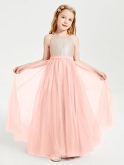 Abito Damigella Junior Lungo Top Con Paillettes Gonna In Tulle Corallo