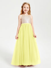 Abito Damigella Junior Lungo Top Con Paillettes Gonna In Tulle Narciso