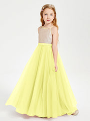 Abito Damigella Junior Lungo Top Con Paillettes Gonna In Tulle Narciso