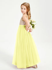 Abito Damigella Junior Lungo Top Con Paillettes Gonna In Tulle Narciso