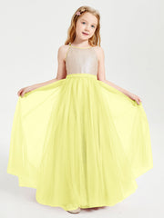 Abito Damigella Junior Lungo Top Con Paillettes Gonna In Tulle Narciso