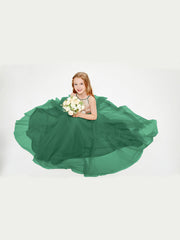 Abito Damigella Junior Lungo Top Con Paillettes Gonna In Tulle Verde Scuro
