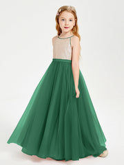 Abito Damigella Junior Lungo Top Con Paillettes Gonna In Tulle Verde Scuro
