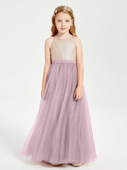 Abito Damigella Junior Lungo Top Con Paillettes Gonna In Tulle Crepuscolo