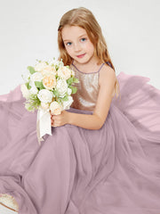 Abito Damigella Junior Lungo Top Con Paillettes Gonna In Tulle Crepuscolo