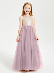 Abito Damigella Junior Lungo Top Con Paillettes Gonna In Tulle Crepuscolo