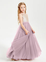Abito Damigella Junior Lungo Top Con Paillettes Gonna In Tulle Crepuscolo