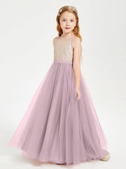 Abito Damigella Junior Lungo Top Con Paillettes Gonna In Tulle Crepuscolo