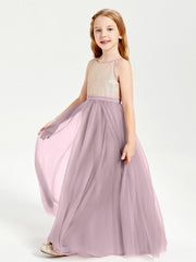 Abito Damigella Junior Lungo Top Con Paillettes Gonna In Tulle Crepuscolo
