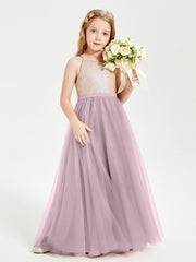 Abito Damigella Junior Lungo Top Con Paillettes Gonna In Tulle Crepuscolo