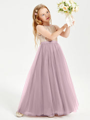 Abito Damigella Junior Lungo Top Con Paillettes Gonna In Tulle Crepuscolo
