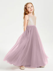 Abito Damigella Junior Lungo Top Con Paillettes Gonna In Tulle Crepuscolo