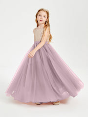 Abito Damigella Junior Lungo Top Con Paillettes Gonna In Tulle Crepuscolo