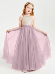 Abito Damigella Junior Lungo Top Con Paillettes Gonna In Tulle Crepuscolo