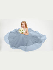 Abito Damigella Junior Lungo Top Con Paillettes Gonna In Tulle Azzurro Polvere