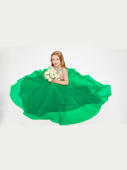Abito Damigella Junior Lungo Top Con Paillettes Gonna In Tulle Smeraldo