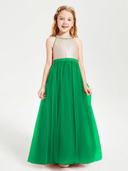 Abito Damigella Junior Lungo Top Con Paillettes Gonna In Tulle Smeraldo