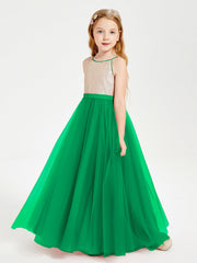 Abito Damigella Junior Lungo Top Con Paillettes Gonna In Tulle Smeraldo