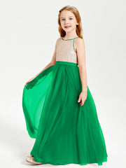 Abito Damigella Junior Lungo Top Con Paillettes Gonna In Tulle Smeraldo