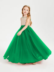 Abito Damigella Junior Lungo Top Con Paillettes Gonna In Tulle Smeraldo