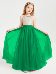 Abito Damigella Junior Lungo Top Con Paillettes Gonna In Tulle Smeraldo