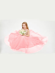 Abito Damigella Junior Lungo Top Con Paillettes Gonna In Tulle Fenicottero