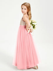 Abito Damigella Junior Lungo Top Con Paillettes Gonna In Tulle Fenicottero