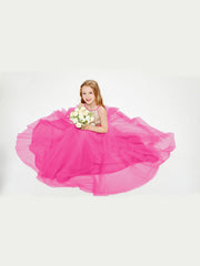 Abito Damigella Junior Lungo Top Con Paillettes Gonna In Tulle Fucsia