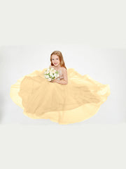 Abito Damigella Junior Lungo Top Con Paillettes Gonna In Tulle Oro