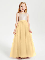 Abito Damigella Junior Lungo Top Con Paillettes Gonna In Tulle Oro