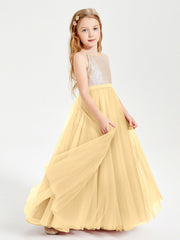 Abito Damigella Junior Lungo Top Con Paillettes Gonna In Tulle Oro