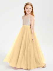 Abito Damigella Junior Lungo Top Con Paillettes Gonna In Tulle Oro