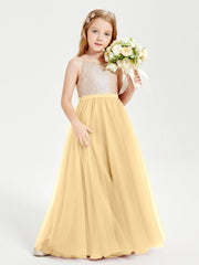 Abito Damigella Junior Lungo Top Con Paillettes Gonna In Tulle Oro
